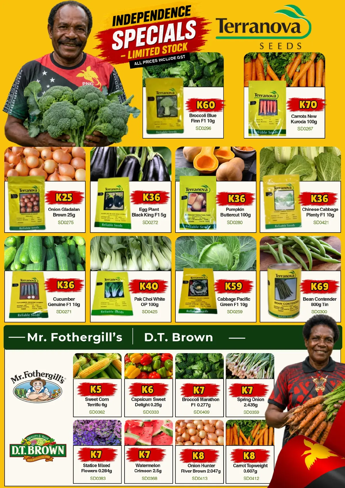 Page 3: Independence specials on vegetable and flower seeds from Terranova, Mr. Fothergill's and D.T. Brown