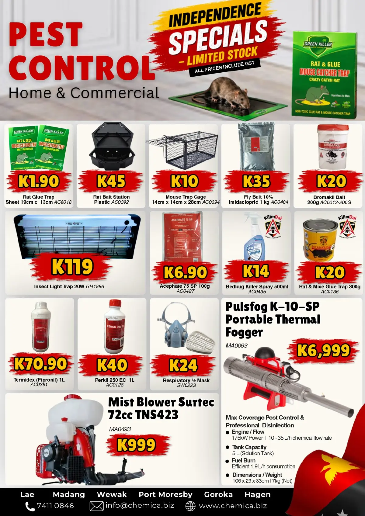 Page 6: Independence specials on pest control products, traps, chemicals and fogging equipment