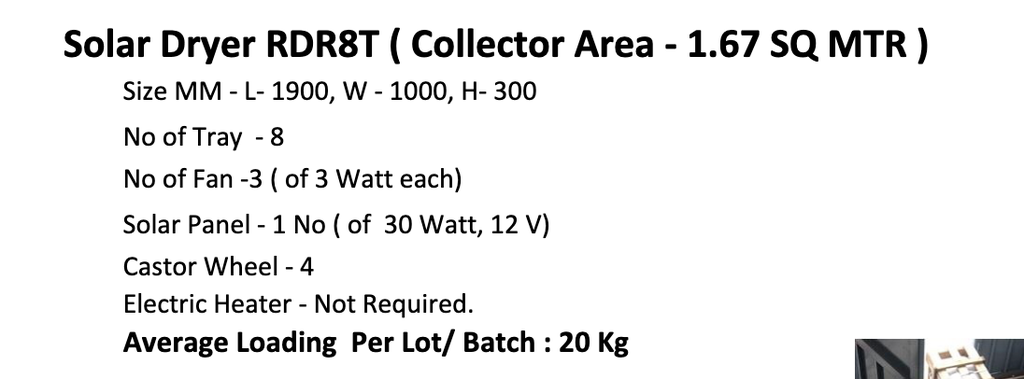 Solar Dryer RDR8T 20kgs Capacity