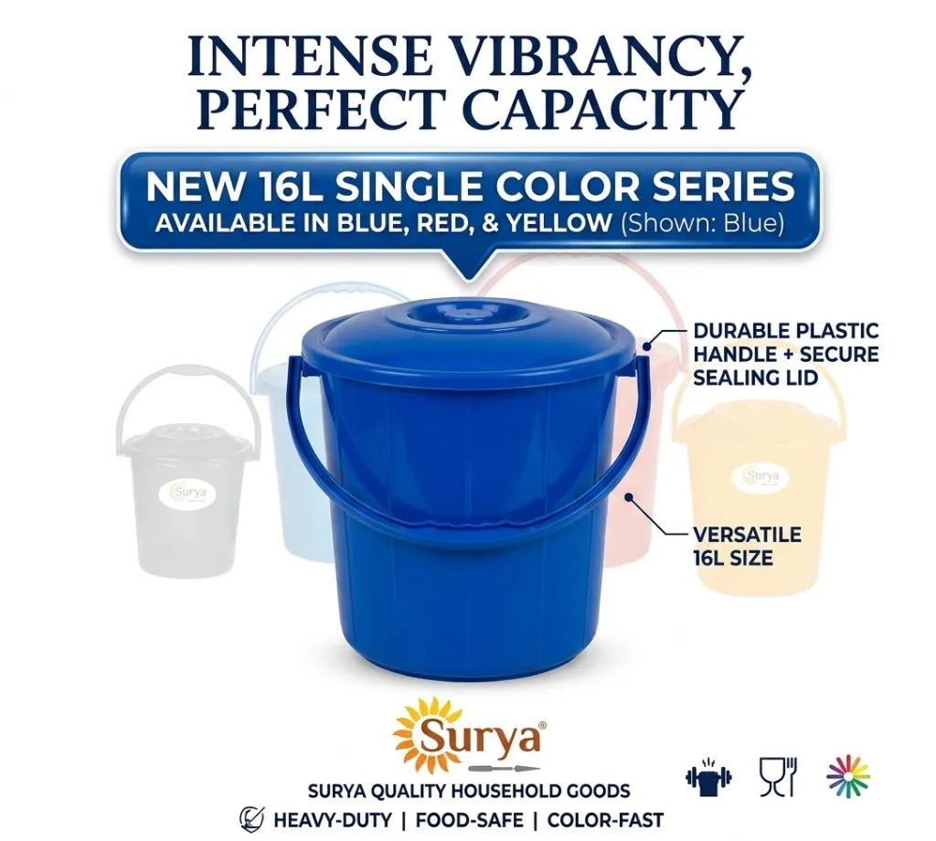 Bucket Plastic Handle + Lid Single Color 16Lp