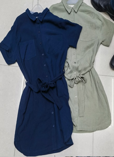 Dress Cargo Plain Cotton Vintage W/Belt YZ-0535B-1