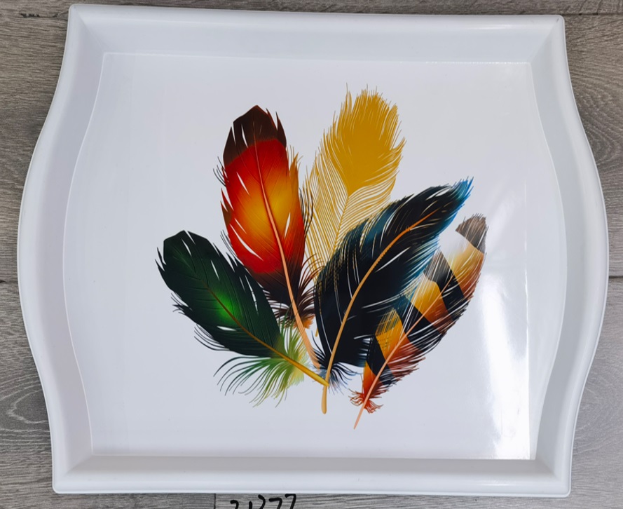 Tray Melamine Square Feather Design 21377