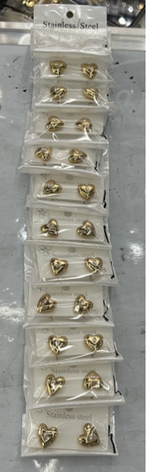 [ST2201] Jewellery Earrings Stud Heart S/S Gold Plated 2pcs/card 5197-07