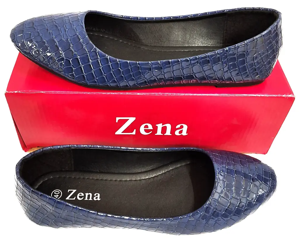 [FC6066] Shoe Flat Ladies Crocodile Skin Dk Blue Sz37 PUPL1