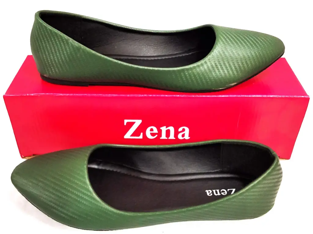[FC6082] Shoe Flat Ladies Braided Pattern DGreen Sz44 PUPL2