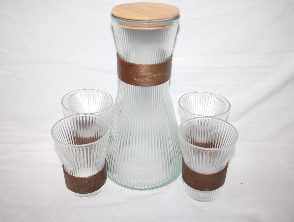 [VI8478] Water Jug Glass W/Cup 5Pc/Set WY81-9