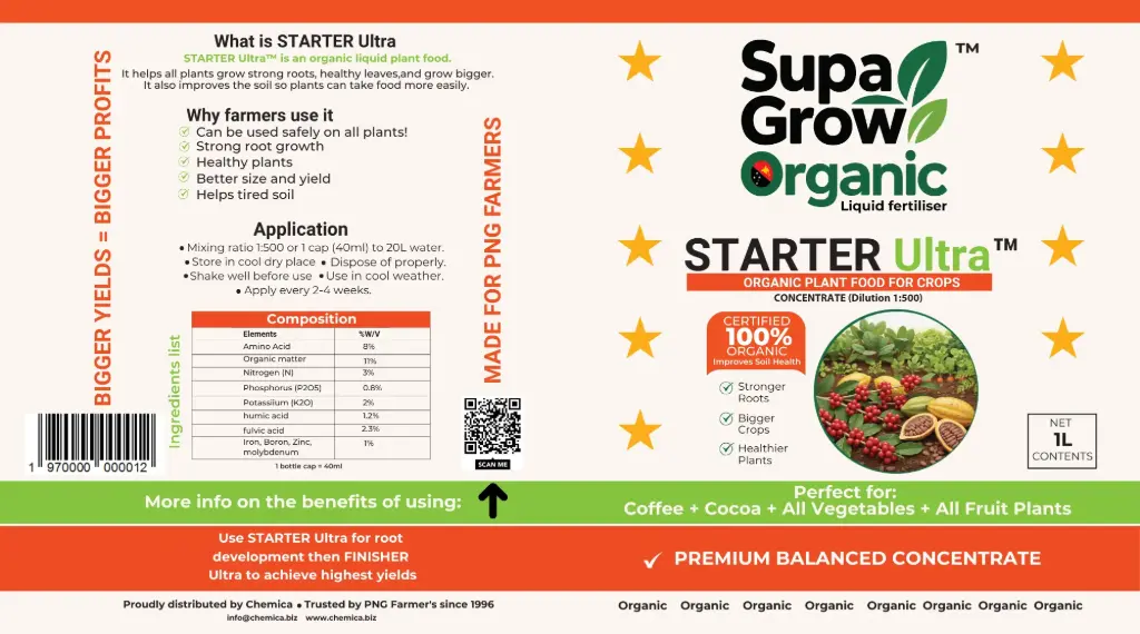 Supa Grow Organic STARTER Ultra Liquid Fertilizer 1lt