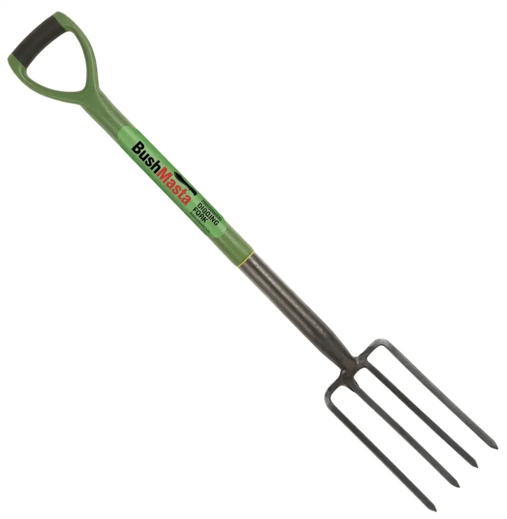 Bushmasta Garden Fork Square Teeth 4T Fibreglass Handle, U Grip Green 106cm - JN6658