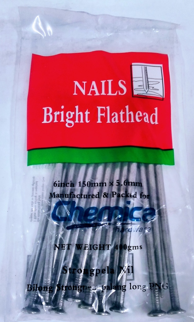 Nail Flat Head Bright 6" 400g