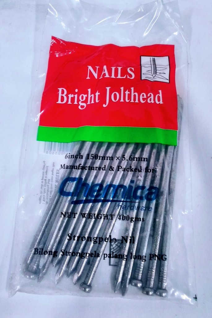 [WN0303] Nail Jolt Head Bright 6" 400g